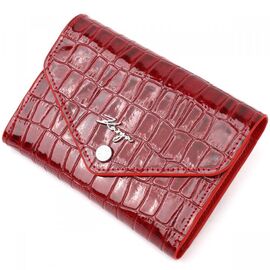 Купить Лакированный горизонтальный женский кошелек с монетницей из натуральной кожи под крокодила KARYA 21073 Бордовый, фото , характеристики, отзывы