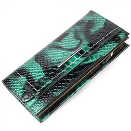 Придбати Лакований жіночий горизонтальний гаманець із натуральної шкіри під рептилію KARYA 21091 Зелений, image , характеристики, відгуки