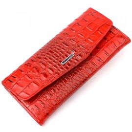 Придбати Красивий жіночий гаманець з клапаном із фактурної шкіри під крокодила KARYA 21106 Червоний, image , характеристики, відгуки