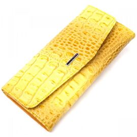 Купить Горизонтальный женский кошелек с клапаном из фактурной кожи под крокодила KARYA 21108 Желтый, фото , характеристики, отзывы
