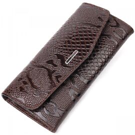 Придбати Лакований жіночий гаманець із клапаном із фактурної шкіри під рептилію KARYA 21114 Коричневий, image , характеристики, відгуки