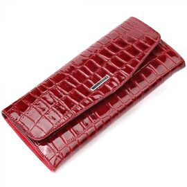 Придбати Красивий жіночий гаманець з клапаном із фактурної шкіри під крокодила KARYA 21115 Червоний, image , характеристики, відгуки