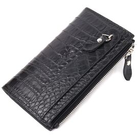Купить - Оригинальный складной бумажник из натуральной кожи с тиснением под крокодила KARYA 21128 Черный, фото , характеристики, отзывы