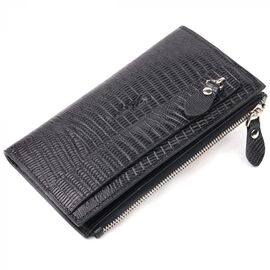 Придбати Сучасний складний гаманець із натуральної фактурної шкіри KARYA 21129 Чорний, image , характеристики, відгуки