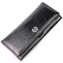 Придбати Жіночий гаманець з клапаном з натуральної лакованої фактурної шкіри KARYA 21143 Чорний, image , характеристики, відгуки