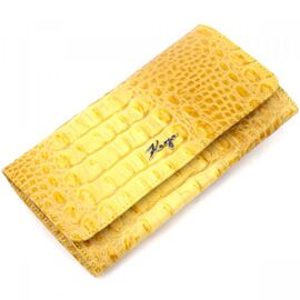 Придбати Жіночий гаманець із клапаном з натуральної шкіри з тисненням під крокодила KARYA 21145 Жовтий, image , характеристики, відгуки