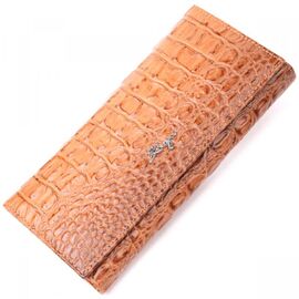 Придбати Жіночий горизонтальний гаманець з натуральної шкіри з тисненням під крокодила KARYA 21164 Рудий, image , характеристики, відгуки