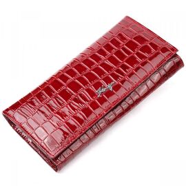 Придбати Лакований горизонтальний жіночий гаманець з натуральної шкіри з тисненням під крокодила KARYA 21165 Червоний, image , характеристики, відгуки