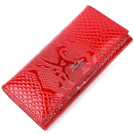Купить Лакированный горизонтальный кошелек из натуральной кожи с тиснением под змею KARYA 21167 Красный, фото , характеристики, отзывы