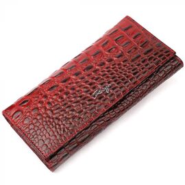 Придбати Місткий горизонтальний гаманець з натуральної шкіри з тисненням під крокодила KARYA 21168 Червоний, image , характеристики, відгуки