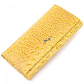 Придбати Яскравий горизонтальний гаманець із натуральної шкіри з тисненням під крокодила KARYA 21174 Жовтий, image , характеристики, відгуки