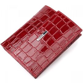 Купить Лакированный женский кошелек на магните из натуральной кожис тиснением под крокодила KARYA 21186 Красный, фото , характеристики, отзывы