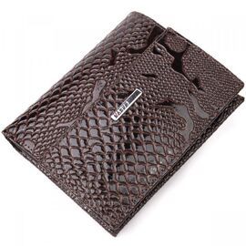 Придбати Лакований жіночий гаманець на магніті з натуральної шкіри з тисненням під змію KARYA 21187 Коричневий, image , характеристики, відгуки
