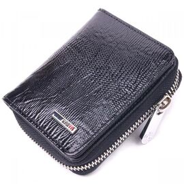 Придбати Лакований гаманець для жінок з монетницею на блискавці з натуральної шкіри фактурної KARYA 21411 Чорний, image , характеристики, відгуки