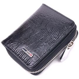 Купить - Лакированный кошелек для женщин с монетницей на молнии из натуральной фактурной кожи KARYA 21411 Черный, фото , характеристики, отзывы