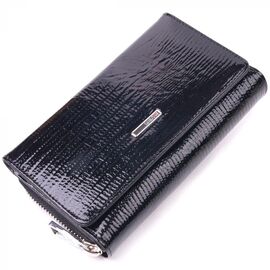 Придбати Цікаве жіноче портмоне з лакованої фактурної шкіри KARYA 21431 Чорний, image , характеристики, відгуки