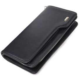 Купить Практичное портмоне клатч из натуральной гладкой кожи CANPELLINI 21540 Черное, фото , характеристики, отзывы