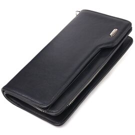 Купить - Практичное портмоне клатч из натуральной гладкой кожи CANPELLINI 21540 Черное, фото , характеристики, отзывы