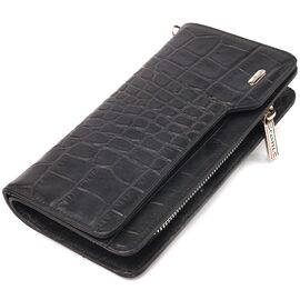 Купить - Качественное портмоне клатч из натуральной фактурной кожи CANPELLINI 21543 Черное, фото , характеристики, отзывы