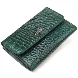 Купить Яркий женский кошелек из натуральной фактурной кожи с тиснением под крокодила CANPELLINI 21588 Зеленый, фото , характеристики, отзывы