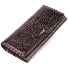Купить - Вместительный кошелек для женщин из натуральной фактурной кожи с тиснением под крокодила CANPELLINI 21608 Коричневый, фото , характеристики, отзывы