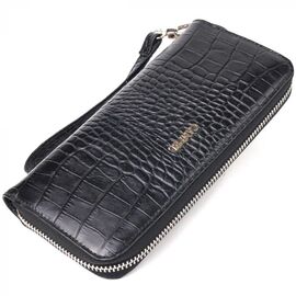 Придбати Горизонтальний гаманець для жінок з натуральної фактурної шкіри під крокодила CANPELLINI 21623 Чорний, image , характеристики, відгуки