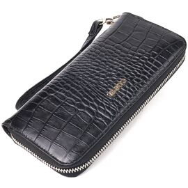 Купить - Горизонтальный кошелек для женщин из натуральной фактурной кожи под крокодила CANPELLINI 21623 Черный, фото , характеристики, отзывы