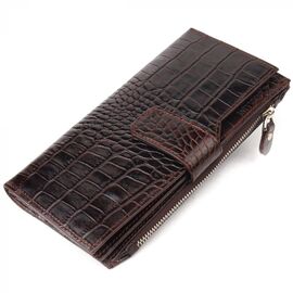 Придбати Місткий гаманець з натуральної шкіри з тисненням під крокодила CANPELLINI 21637 Коричневий, image , характеристики, відгуки