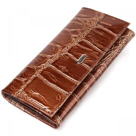 Придбати Незвичайний жіночий гаманець із натуральної фактурної шкіри CANPELLINI 21652 Коричневий, image , характеристики, відгуки
