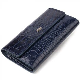 Придбати Великий жіночий гаманець із натуральної шкіри з тисненням під крокодила CANPELLINI 21661 Синій, image , характеристики, відгуки