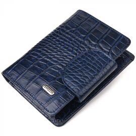 Придбати Практичний вертикальний жіночий гаманець із натуральної шкіри з тисненням під крокодила CANPELLINI 21677 Синій, image , характеристики, відгуки