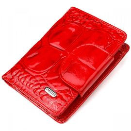 Купить Лакированный вертикальный женский кошелек из натуральной кожи с тиснением под крокодила CANPELLINI 21681 Красный, фото , характеристики, отзывы