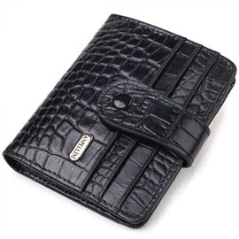Придбати Компактний гаманець з натуральної шкіри з тисненням під крокодила CANPELLINI 21684 Чорний, image , характеристики, відгуки