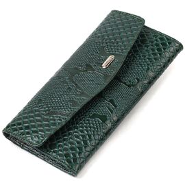 Купить Женское лакированное портмоне из натуральной кожи с тиснением под змею CANPELLINI 21694 Зеленое, фото , характеристики, отзывы