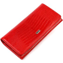 Купить - Вместительный женский кошелек из фактурной натуральной кожи с тиснением CANPELLINI 21709 Красный, фото , характеристики, отзывы