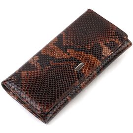 Купить - Лакированный женский кошелек из фактурной натуральной кожи с тиснением под змею CANPELLINI 21711 Коричневый, фото , характеристики, отзывы