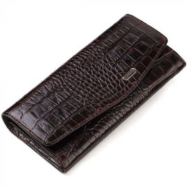 Придбати Модний гаманець для жінок з натуральної фактурної шкіри з тисненням під крокодила CANPELLINI 21726 Коричневий, image , характеристики, відгуки