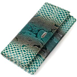 Купить Лакированный кошелек для женщин из натуральной фактурной кожи с тиснением под рептилию CANPELLINI 21824 Зеленый, фото , характеристики, отзывы