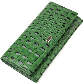 Купить Оригинальный кошелек для женщин из натуральной фактурной кожи с тиснением под крокодила CANPELLINI 21825 Зеленый, фото , характеристики, отзывы