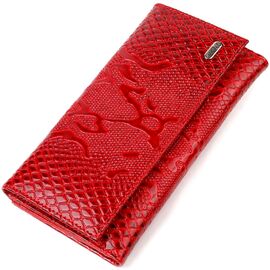 Купить - Лакированное женское портмоне из натуральной кожи с тиснением под змею CANPELLINI 21850 Красный, фото , характеристики, отзывы