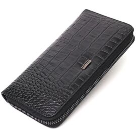 Придбати Місткий жіночий гаманець з натуральної шкіри з тисненням під крокодила BOND 21980 Чорний, image , характеристики, відгуки