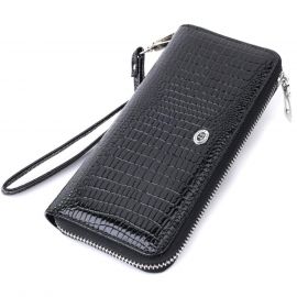 Купить Лакированный женский кошелек на молнии из натуральной кожи ST Leather 22678 Черный, фото , характеристики, отзывы