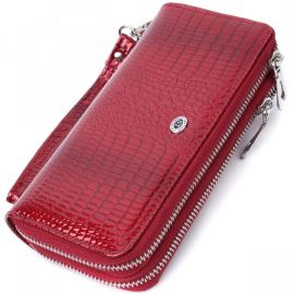 Купить Фактурный клатч на два отделения из лакированной натуральной кожи ST Leather 22692 Красный, фото , характеристики, отзывы