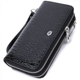 Купить Стильный фактурный клатч на два отделения из лакированной натуральной кожи ST Leather 22693 Черный, фото , характеристики, отзывы