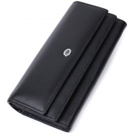 Купить Функциональный женский кошелек с двумя клапанами из натуральной кожи ST Leather 22696 Черный, фото , характеристики, отзывы