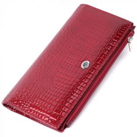 Купить Лакированный яркий кошелек с фактурой под рептилию из натуральной кожи ST Leather 22715 Красный, фото , характеристики, отзывы