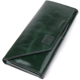 Купить Добротный кошелек в два сложения из натуральной гладкой кожи GRANDE PELLE 22945 Зеленый, фото , характеристики, отзывы