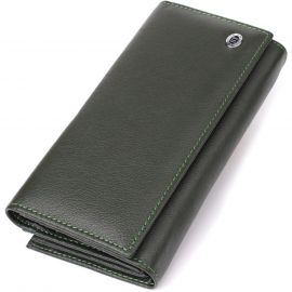 Купить Вместительный женский кошелек на магнитах из натуральной кожи ST Leather 23115 Зеленый, фото , характеристики, отзывы