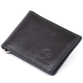 Купить Стильное портмоне с зажимом для денег без застежки GRANDE PELLE 11295 Черное, фото , характеристики, отзывы