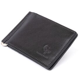 Купить -  Стильное портмоне с зажимом для денег без застежки в гладкой коже GRANDE PELLE 11297 Черное, фото , характеристики, отзывы